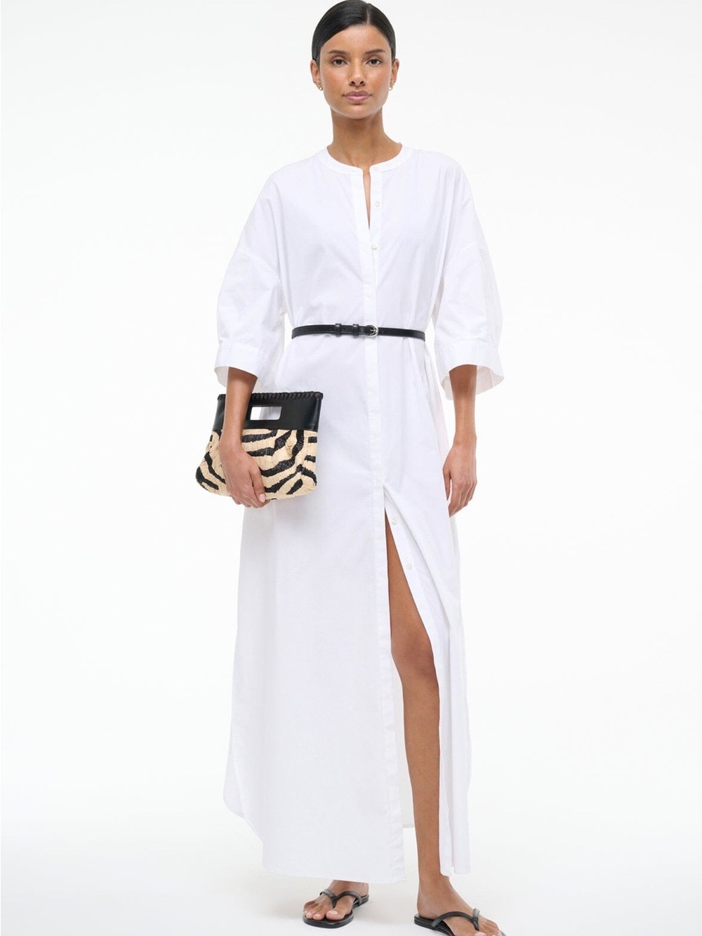 STAUD Joan Maxi Shirt Dress White Size XS/S